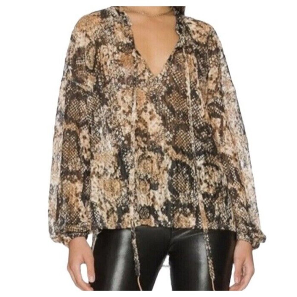 Free People Out For The Night In Snake Combo Sheer Pullover Chic Blouse Large